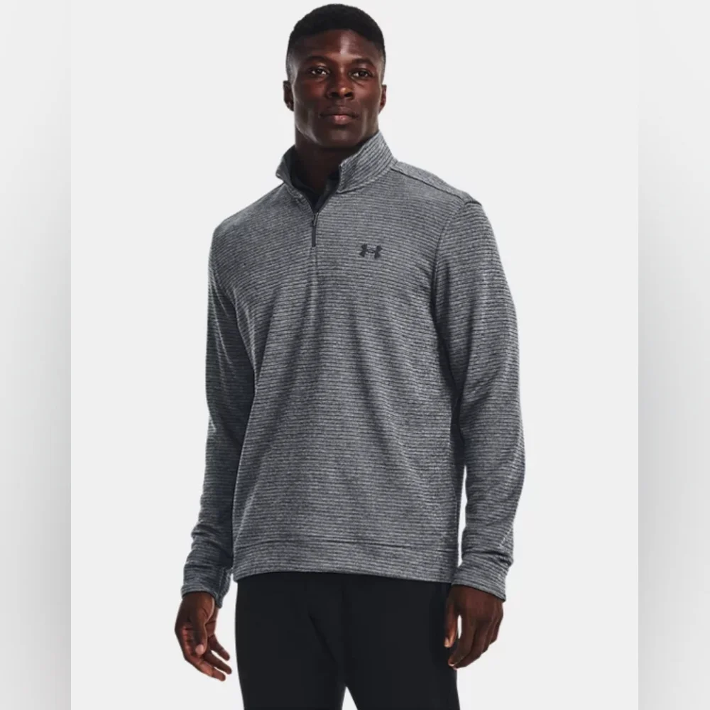 Under Armour Golf Pullover 2XL Mens Gray Striped 1/4 Zip Loose Storm Fleece